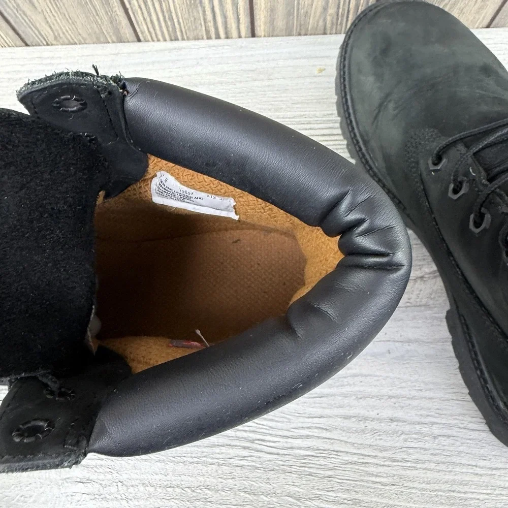 Timberland Junior Size 7 Boots 6-Inch Premium Waterproof Black Nubuck 12907
